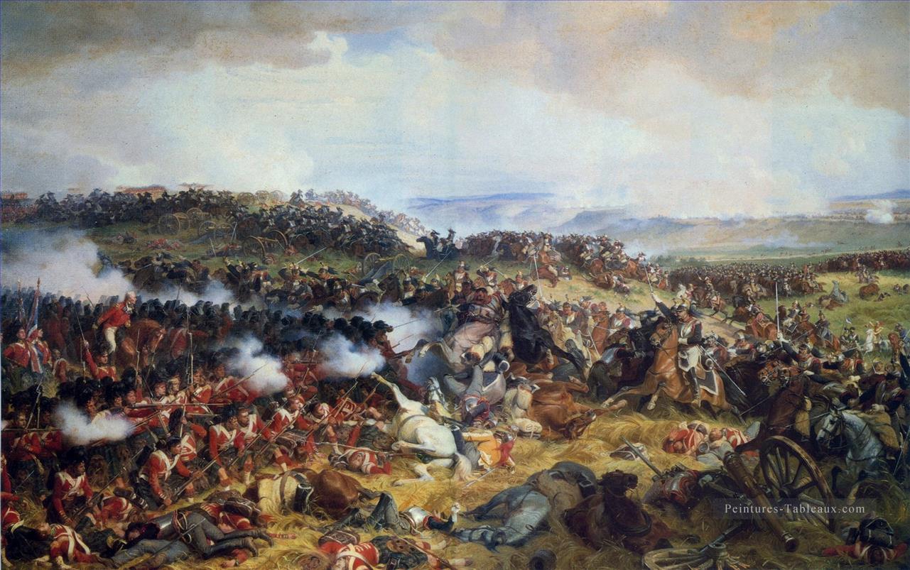 La bataille de Waterloo les places britanniques recevant la charge des cuirassiers Français par Henri Felix Emmanuel Philippoteaux guerre militaire Peintures à l'huile